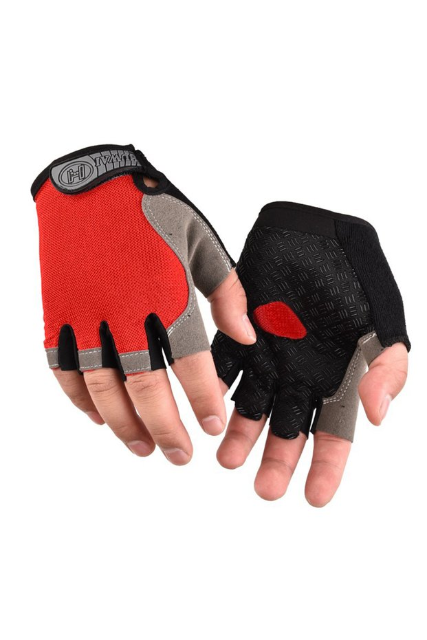 M red Men Cycling Bicycle Gloves Half Finger Gym Gloves Women Mitten Breathable Anti-slip Glove Fitn