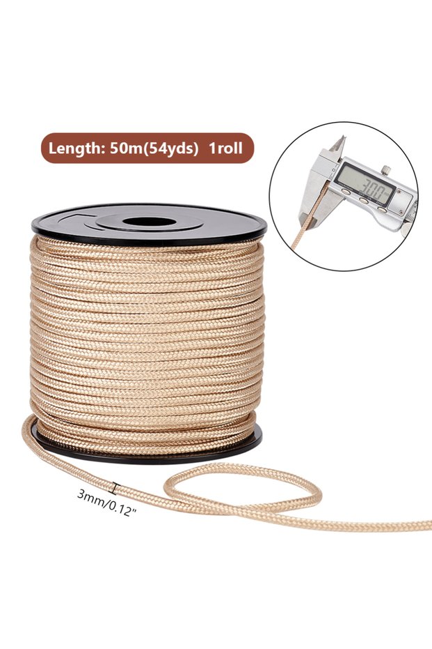 AECH04-08569 54 Yards Cornsilk Nylon Rope Parachute Cord, 3mm Round Blinds String Braided Lift Shade