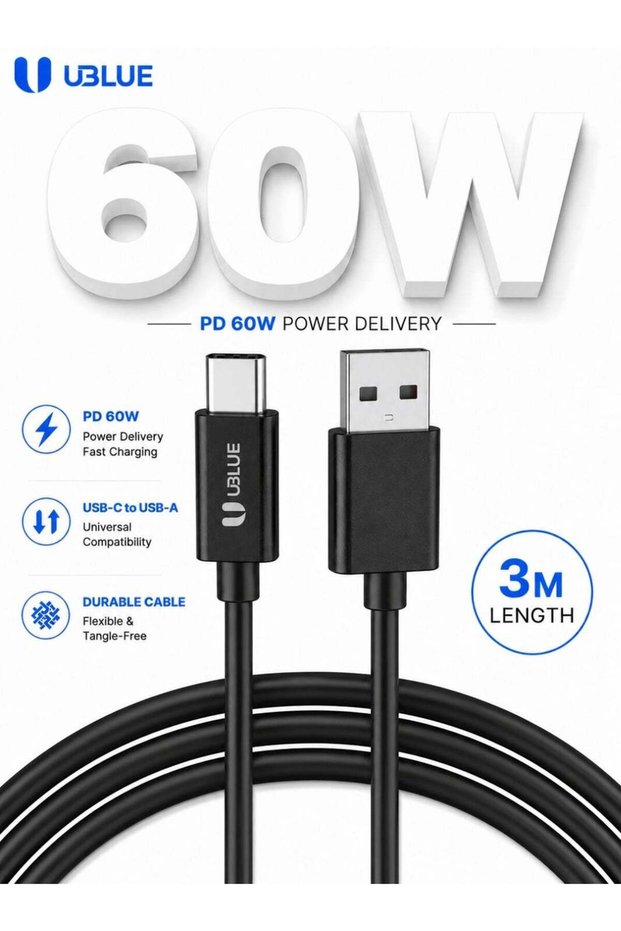 كابل USB-A إلى USB-C، أقصى تيار 3 أمبير، نقل بيانات USB 2.0، كابل شحن Type-C بطول 3 أمتار، أسود، iPhone 17/1