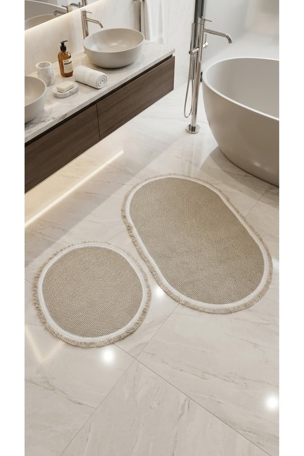 Bathroom Mat 60X100 50X60 2-Piece Bathroom Set, Felt Backing with Fringe, Washable, Fluffy, Curly, Rug, Runner, Kilim.
