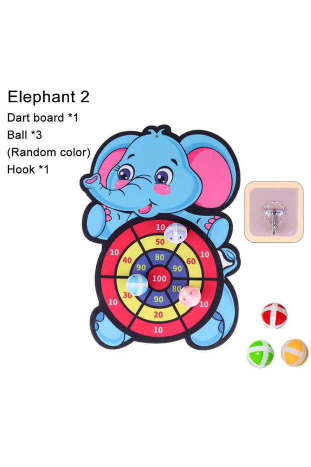 Elephant 2 Dart Board for Kids with 3 Sticky Balls Indoor Outdoor Sport Party Games Cartoon Animal D