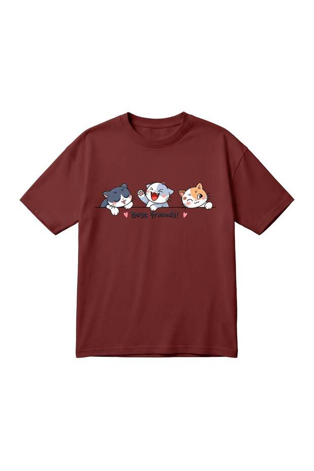 Best Friends Cat Printed Unisex Oversized T-Shirt
