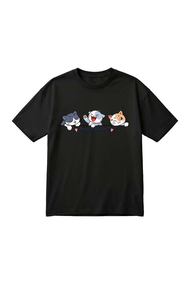 Best Friends Cat Printed Unisex Oversized T-Shirt
