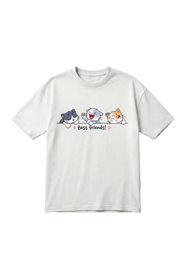 Best Friends Cat Printed Unisex Oversized T-Shirt