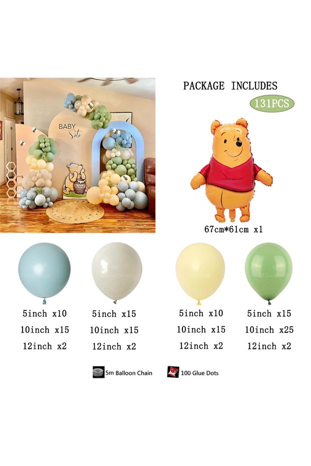 Other 1Set Cartoon Winnie bear Themed Party Balloon Arch Kit Yellow Retro Blue Latex Balloon for Kid