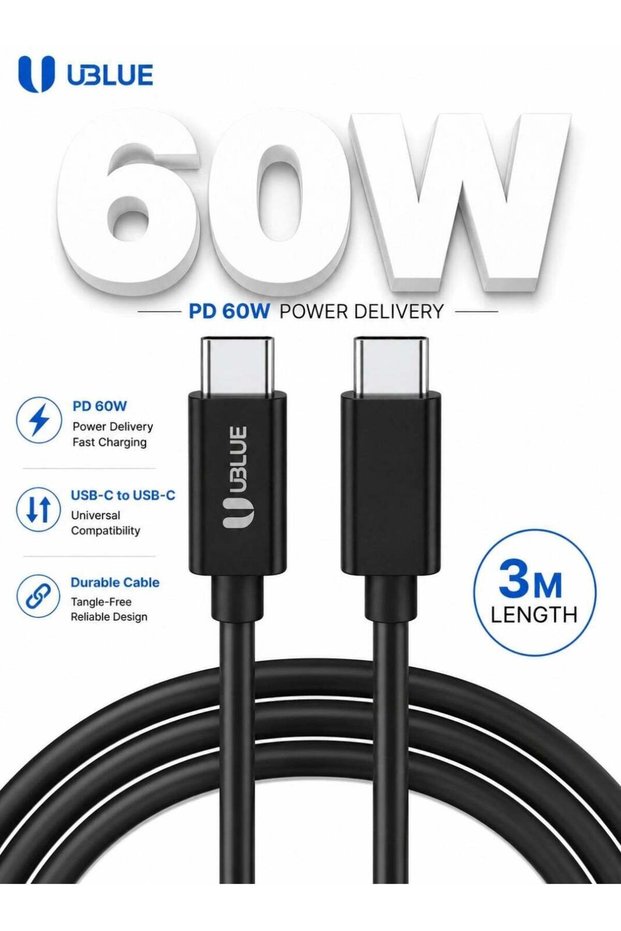 كابل USB-C إلى USB-C، بقدرة 60 واط، يدعم نقل البيانات عبر USB 2.0، كابل شحن طويل جدًا بطول 3 أمتار، باللون الأسود، متوافق مع أجهزة ماك بوك.