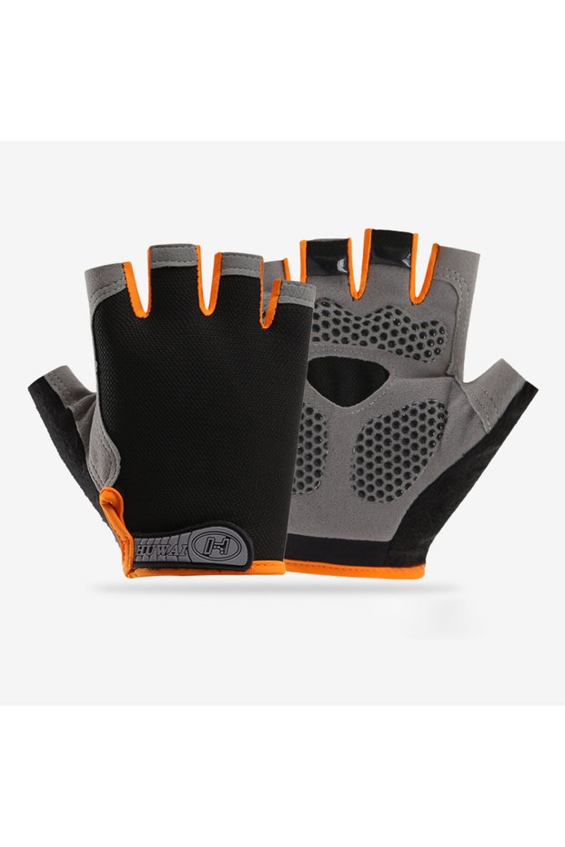 L upgrade orange Men Cycling Bicycle Gloves Half Finger Gym Gloves Women Mitten Breathable Anti-slip