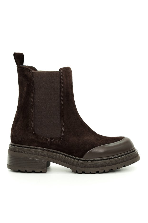 Genuine Suede Leather Brown Chelsea Women's Boots - Zb872