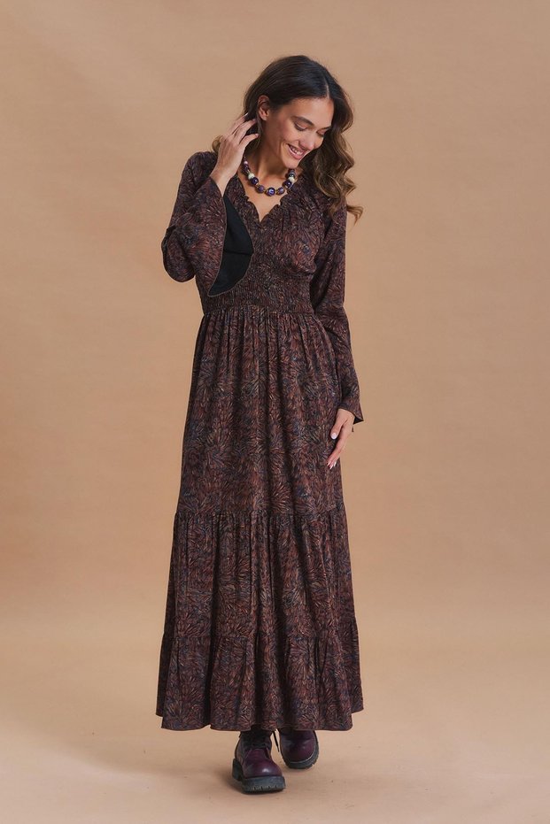 Elastic-Neck Spanish Sleeve Winter Dress