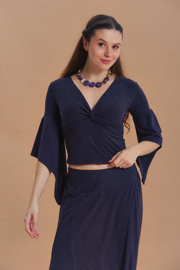 Double Breasted Collar Half Sleeve Winter Blouse