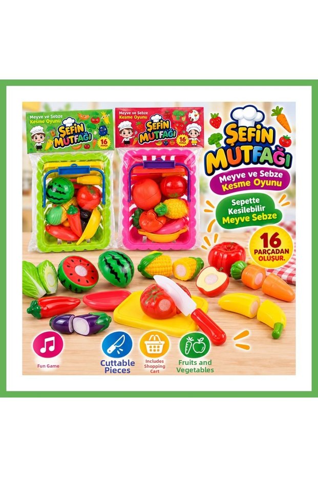 01-2033 BASKET CUTTING SET TOY CUTTABLE FRUITS AND VEGETABLES (price per unit) GEN01