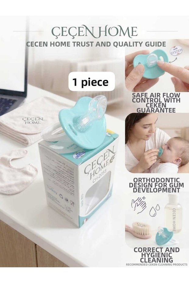 1 Silicone-Tip Orthodontic Baby Pacifier - Light Mint/Turquoise, Air System with Airflow, Easy to Clean, Transparent, and Safe Baby Pacifier