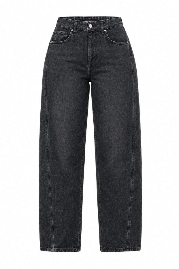 Anthracite Stitching Detailed Regular Waist Barrel Jeans Twoaw27Je00218