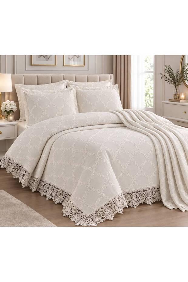 French Guipure Chenille Double Bedspread Set, 3 Pieces, Magnolia.