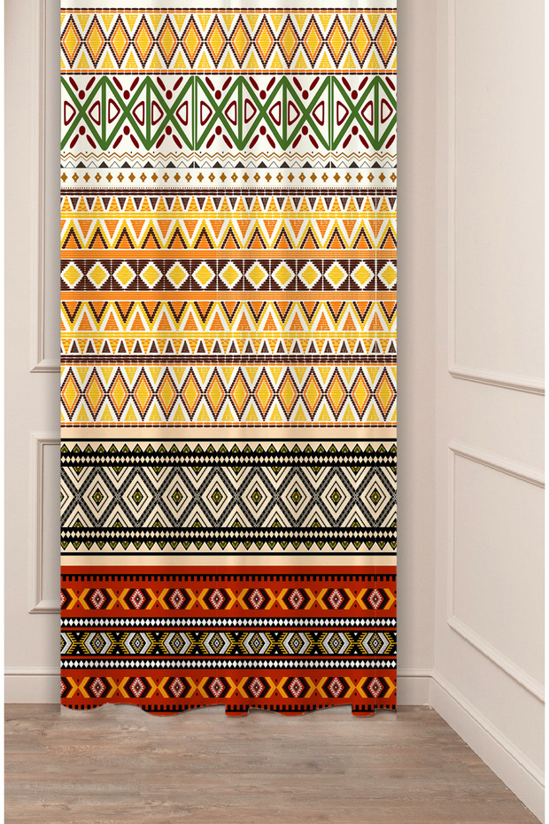 Authentic, Anatolian, Ethnic Patterned Special Design Digital Printed (Single Wing) Modern Stylish Background Curtain