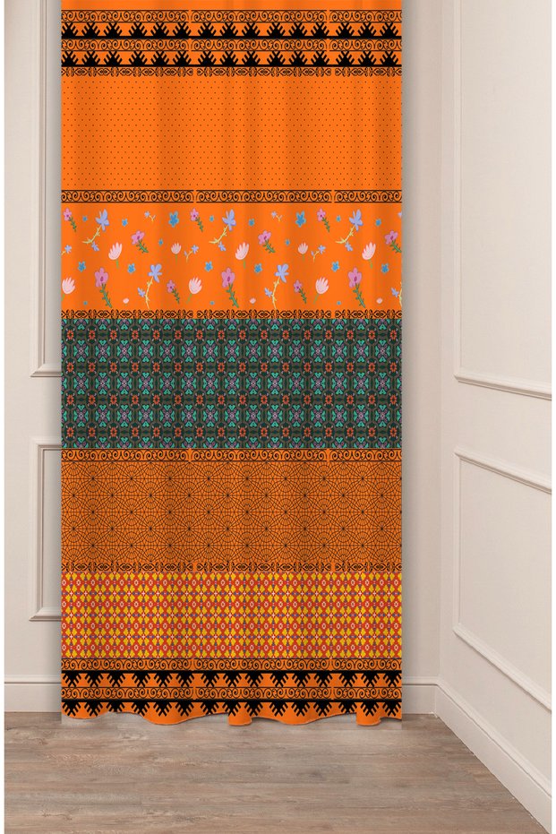 Authentic, Anatolian, Ethnic Patterned Special Design Digital Printed (Single Wing) Modern Stylish Background Curtain