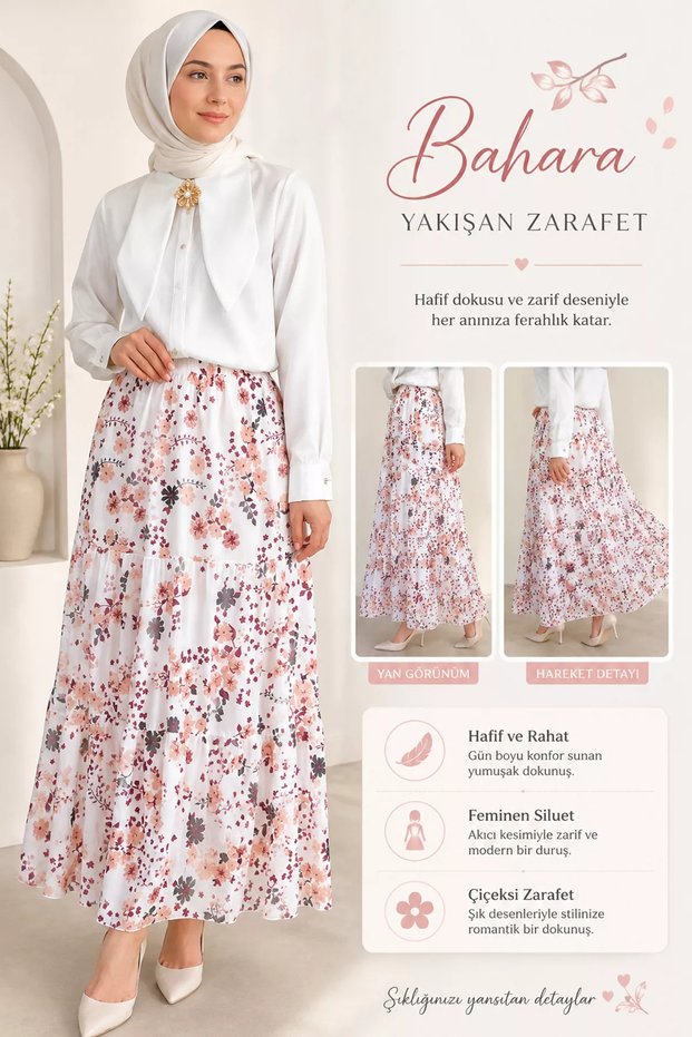 Patterned Chiffon Hijab Skirt with Elastic Waist