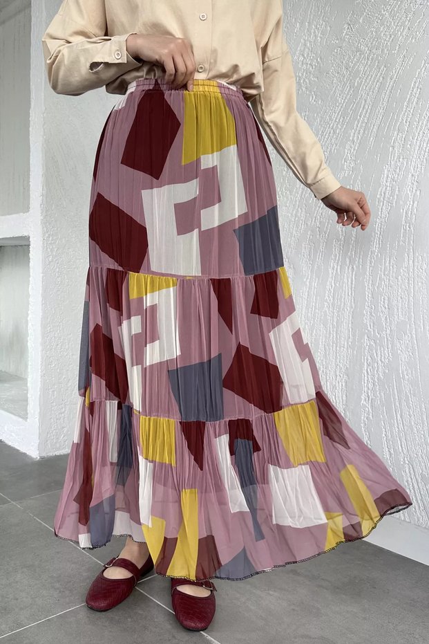 Patterned Chiffon Hijab Skirt with Elastic Waist