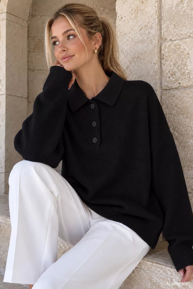 Gülseli Women's Half-Button Knit Sweater