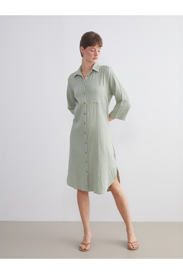 Trendy Picks from Kübra Butik: Textured Muslin Shirt Dress