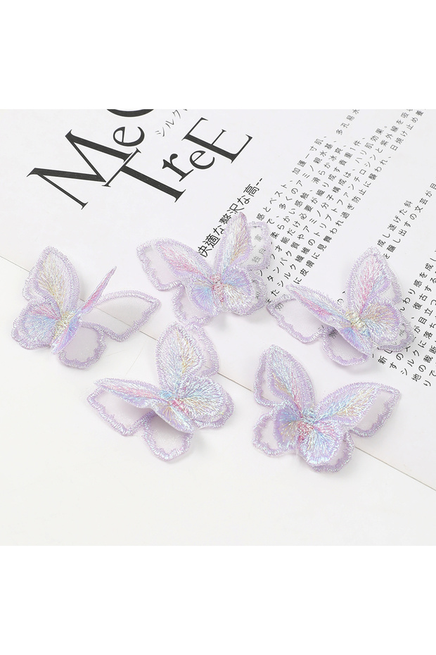 10pcs light purple 10Pcs Double Embroidery Butterfly Lace Applique Sewing On Bridal Wedding Evening