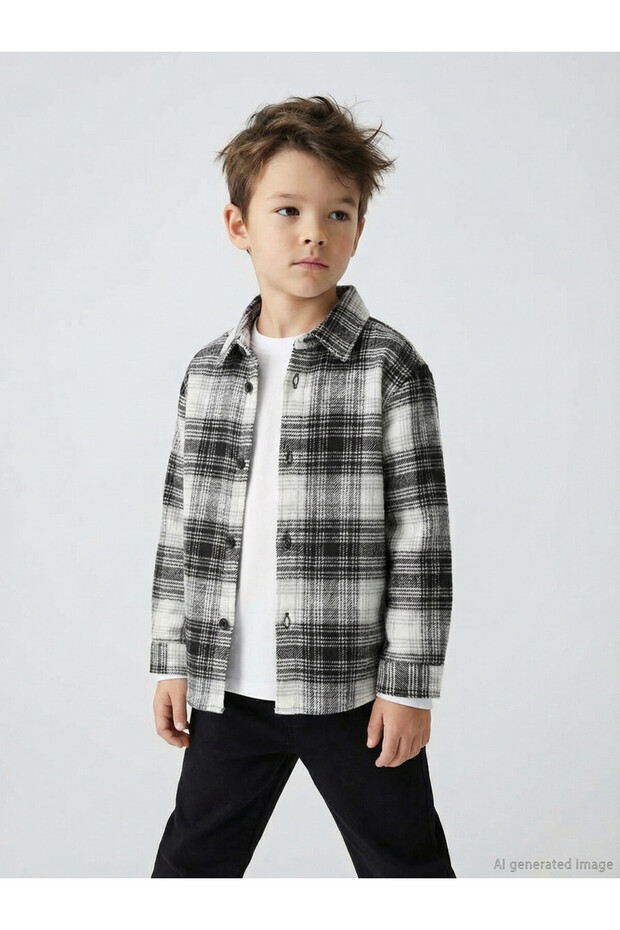 Quality Pieces from Çelebi Store Long Sleeve Checkered Embroidered Boys' Shirt