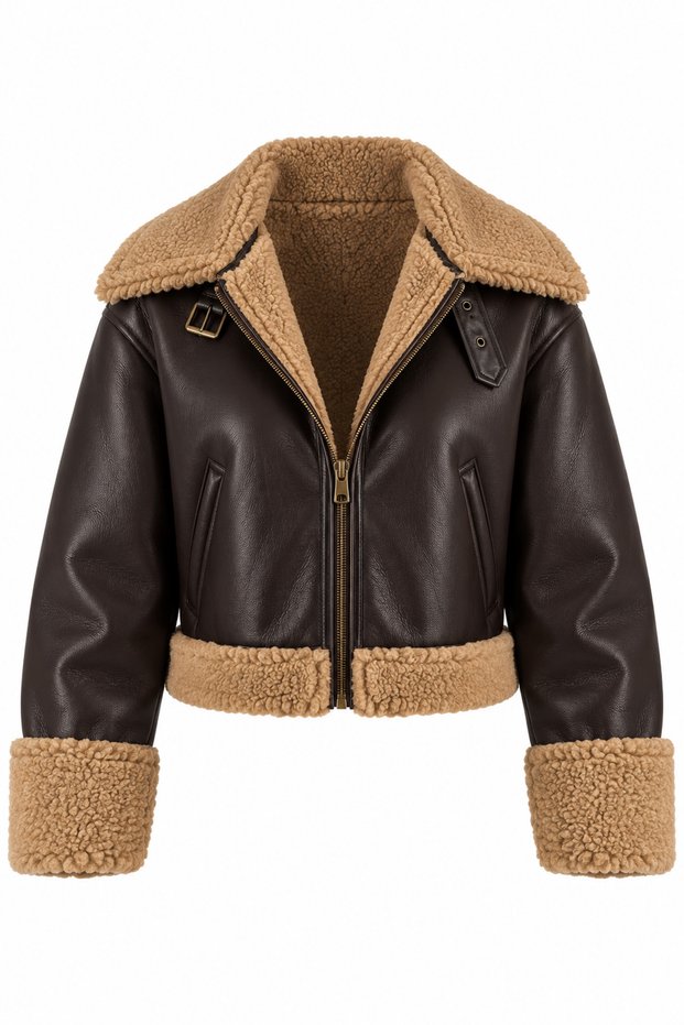 Brown Faux Leather Short Coat