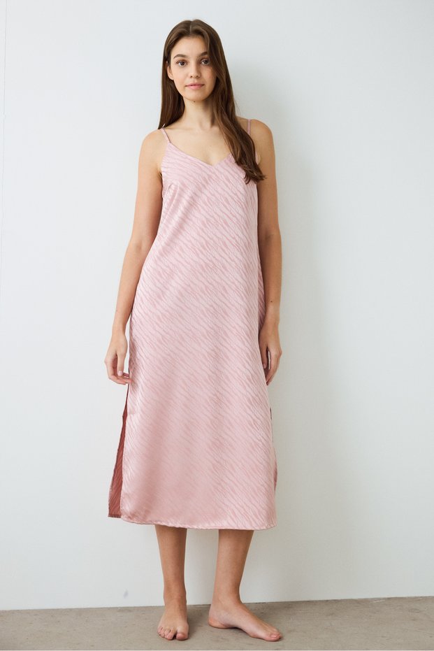 Dusty Rose Emma Zebra Print V-Neck Satin Nightgown