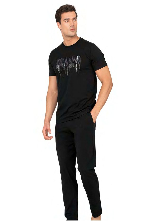 6125 Men's Black Short Sleeve Round Neck Pajama Set
