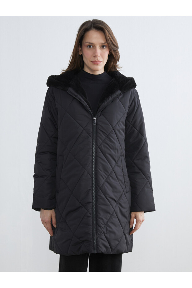 Fur Hooded Quilted Women's Puffer Coat