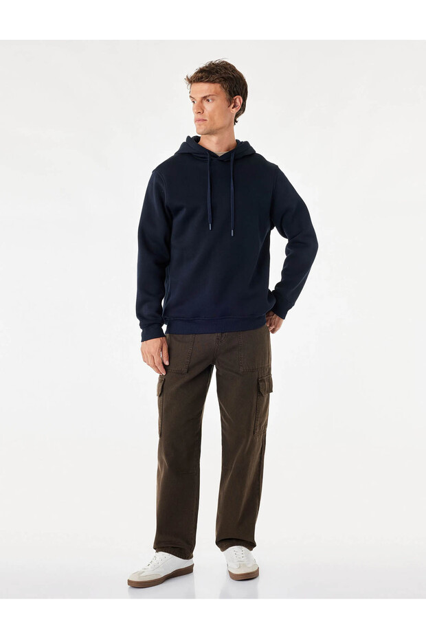 Brushed Long-Sleeve Basic Hooded Sweatshirt