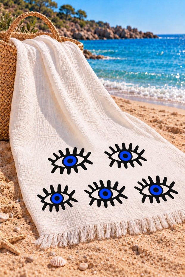 100% Cotton Printed Muslin Peştemal (Eye)