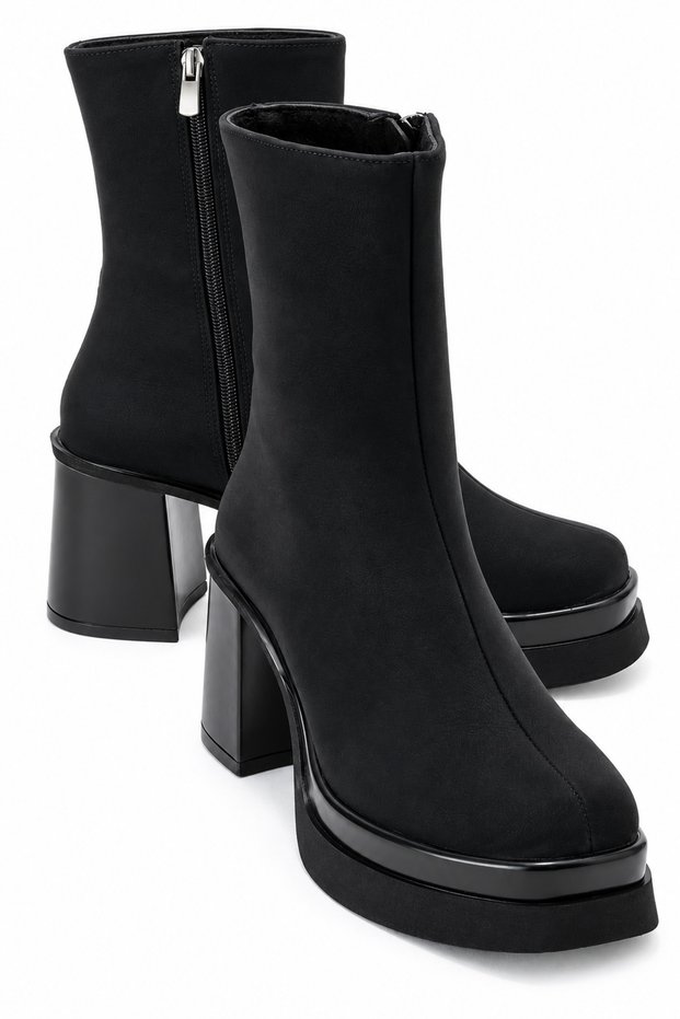VALENA Black Nubuck Women's Platform Heeled Boots