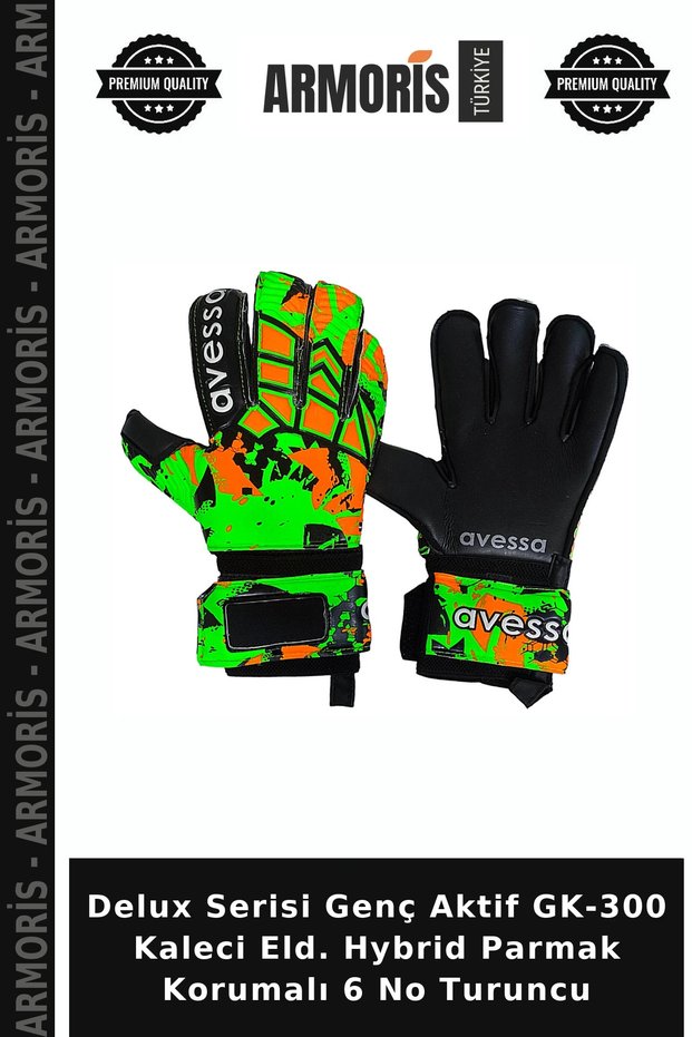 Deluxe Series Youth Active GK-300 Goalkeeper Gloves, Hybrid with Finger Protection, Size 6, Orange