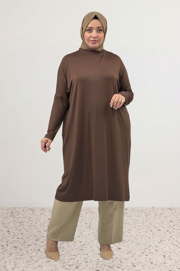 28092 Plus-Size Drop-Sleeve Jersey Tunic - Brown