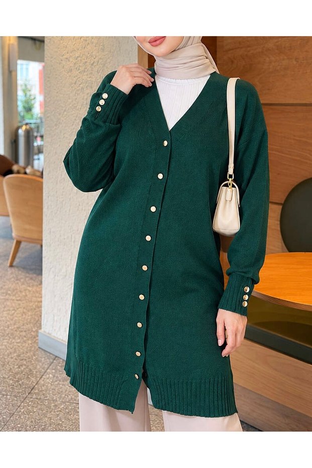 Knit Cardigan with Sleeve Details - 3176 - Emerald Green