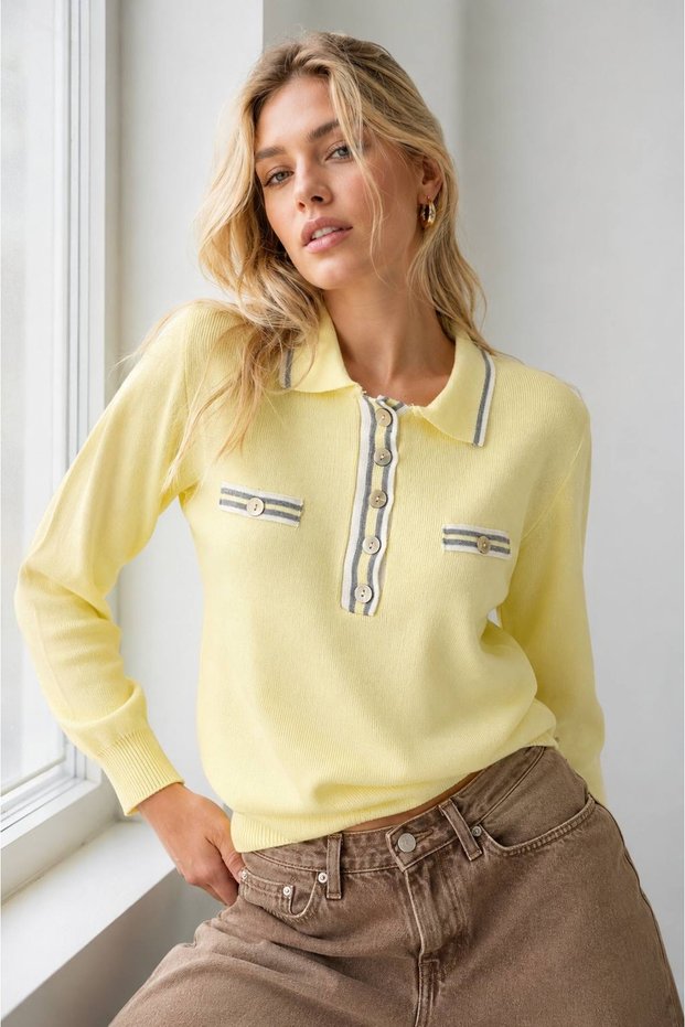 Women's Button-Down Polo Neck Basic Knit Sweater