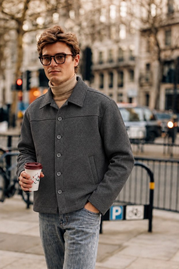 Men's Premium Transitional Charcoal Grey Jacket with Cashmere Buttons