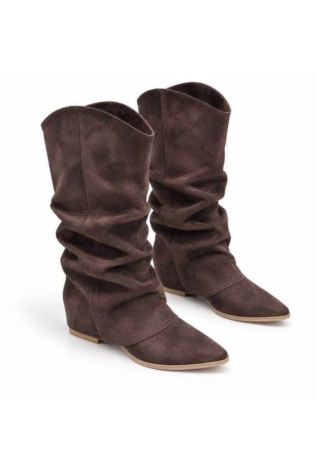Women's Genuine Leather Suede Drape Boots