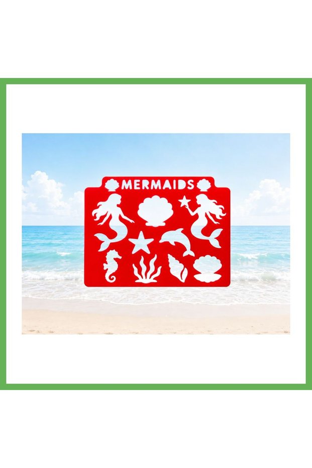 3D Print Mermaid-Themed Drawing Template - Multi-Pattern Template - Red GEN01