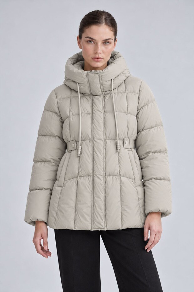 High Collar Goose Feather Coat Beige