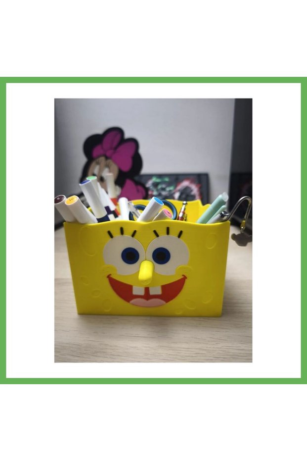 3D-Printed Cute Square Sea Sponge Figurine Pencil Holder - Desktop Organizer GEN01