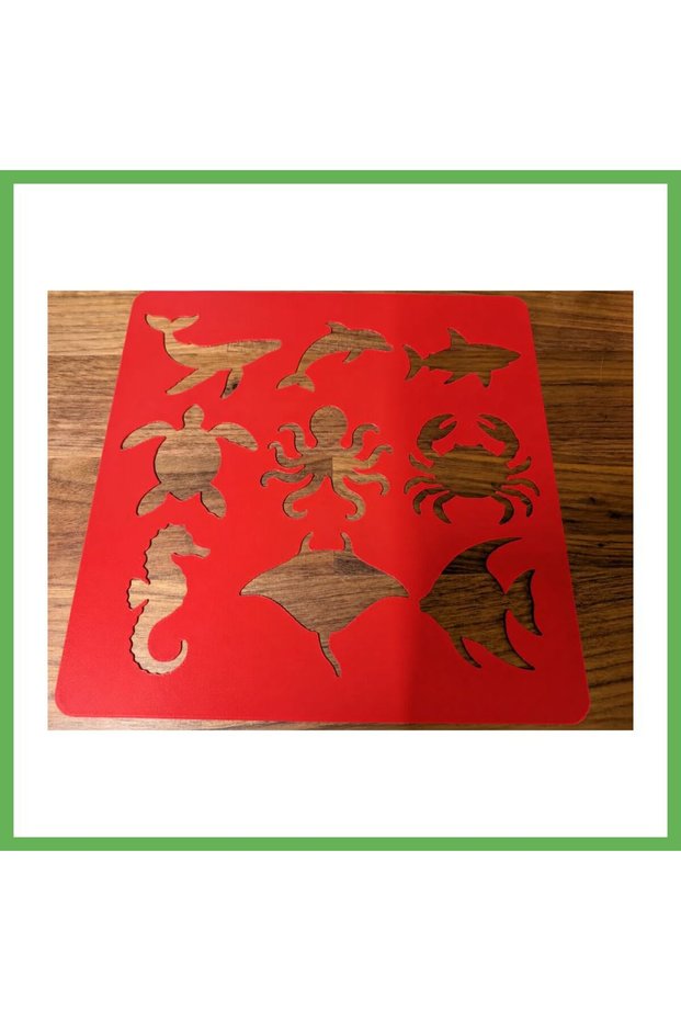 3D-Printed Marine Animals Drawing Template - Multiple Design Template - Red GEN01