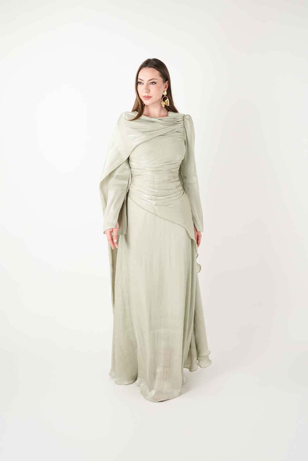 Organza Fabric Design Dress Suitable for Hijab - Mint Green