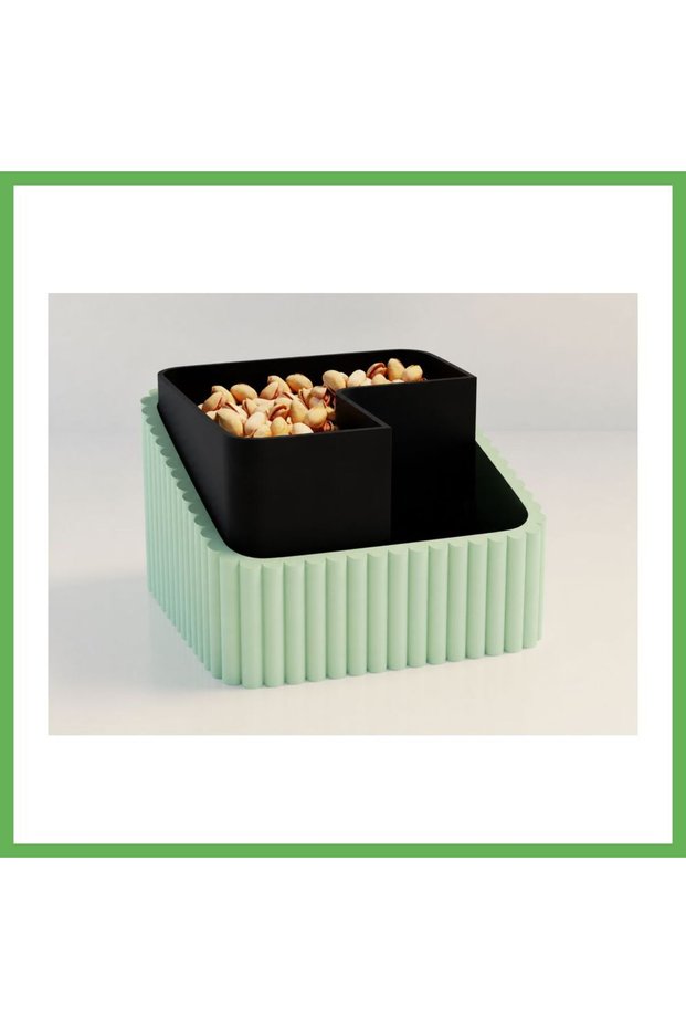 3D-Printed Pistachio Bowl - Dual-Chamber Shell Separator Serving Bowl - Mint Black GEN01