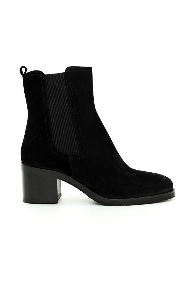 Genuine Suede Leather Black Women's Chelsea Heeled Boots - ZB275911