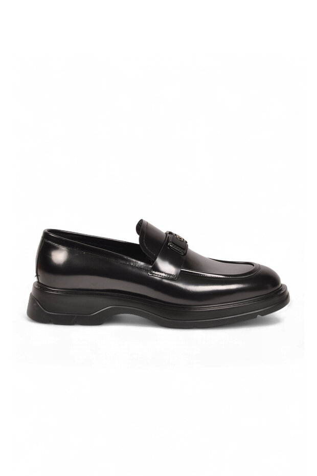 Black Genuine Leather Loafers with Buckle Detail—Stylish Men's Casual Shoes 152-24224