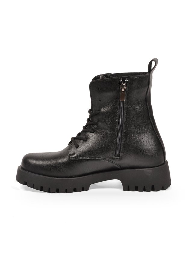 Black Leather Lace-Up Zip-Up Boots with Fur-Lined Insulation for Women, Heat-Retaining Design 552255