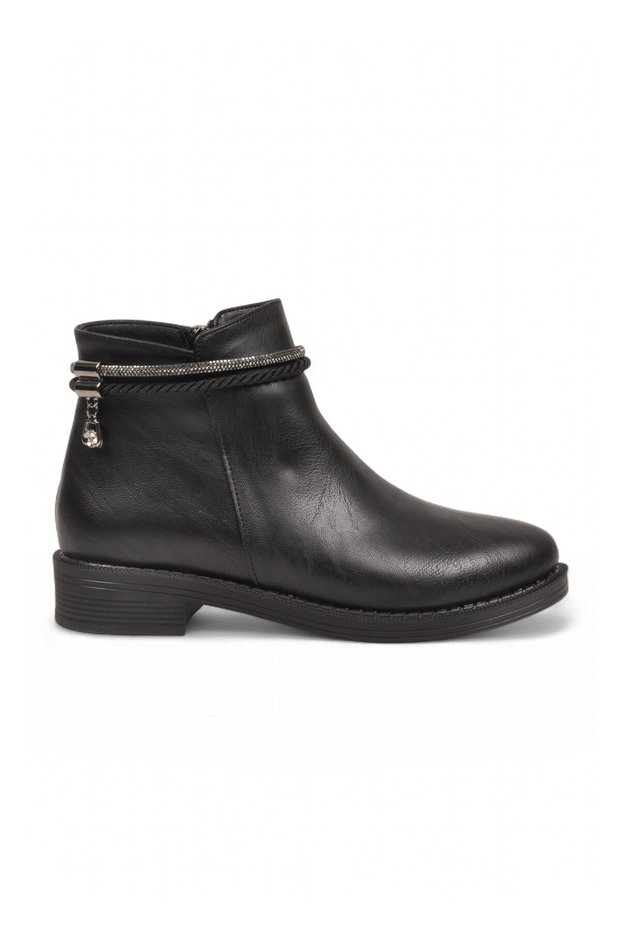 Women's Black Zip-Up Boots with Stone-Embellished Straps—Stylish, Comfortable Boots for the Office, Special Occasions, and Everyday Wear 325165