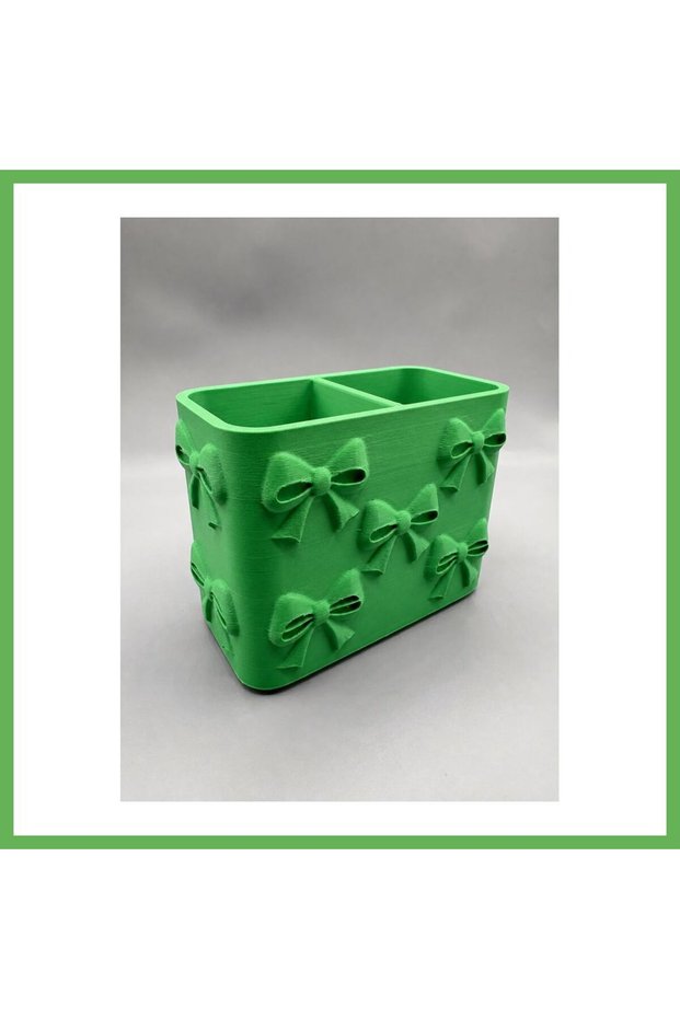 3D-Printed Bow Detail-Patterned Compartmentalized Pencil Holder - Desktop Organizer - Green GEN01